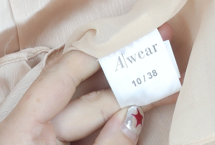 Awear Women’s Beige Shift Dress Size 10 Sleeveless Ruffle Scoop Neck