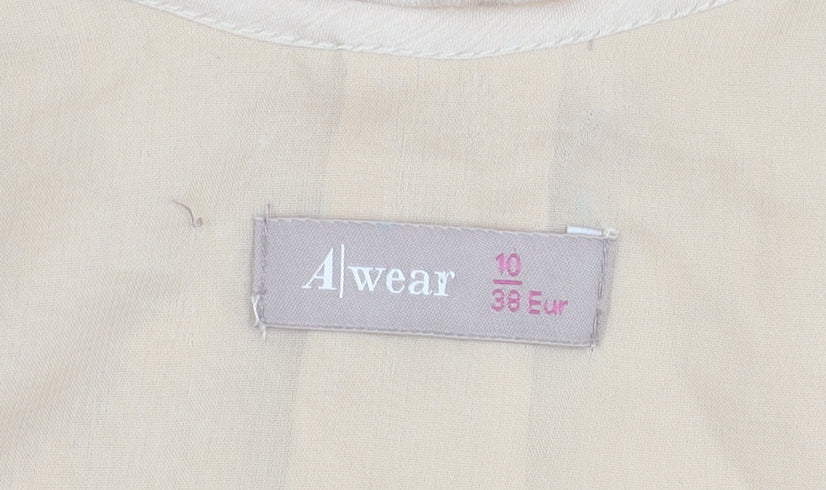 Awear Women’s Beige Shift Dress Size 10 Sleeveless Ruffle Scoop Neck