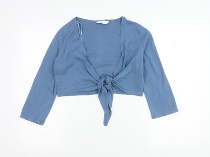 BHS Womens Blue Cotton Tie Front Cardigan Size 10 Long Sleeve