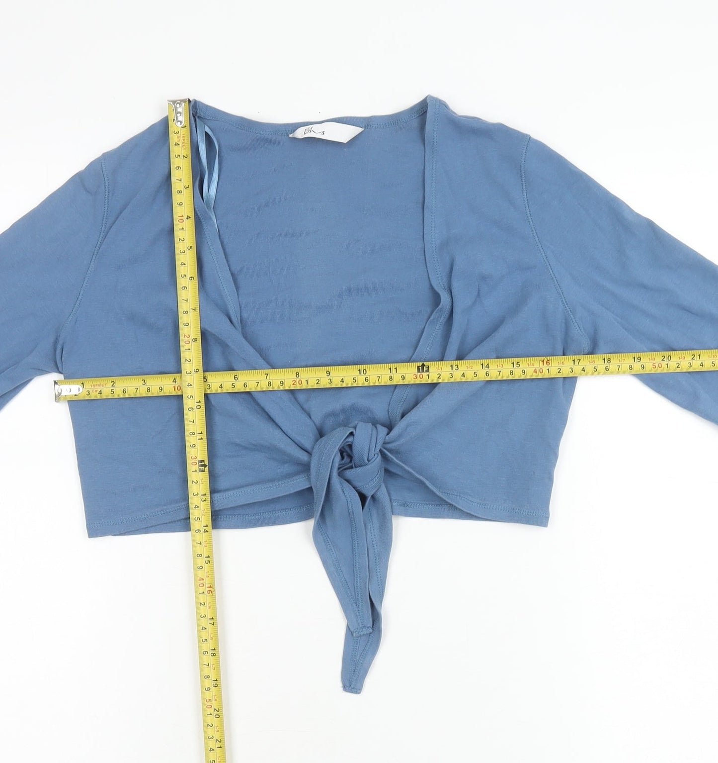 BHS Womens Blue Cotton Tie Front Cardigan Size 10 Long Sleeve