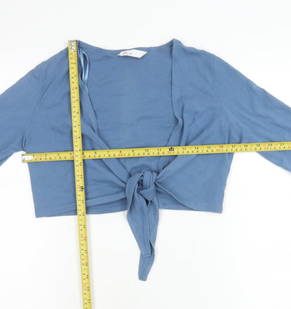 BHS Womens Blue Cotton Tie Front Cardigan Size 10 Long Sleeve