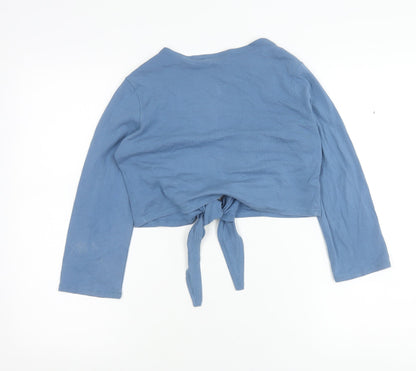 BHS Womens Blue Cotton Tie Front Cardigan Size 10 Long Sleeve