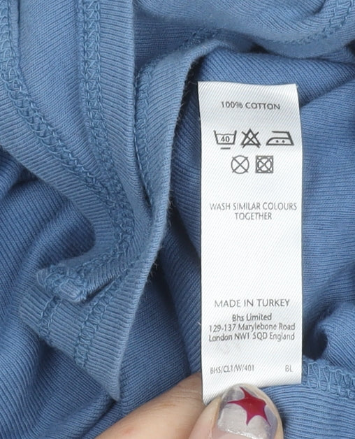 BHS Womens Blue Cotton Tie Front Cardigan Size 10 Long Sleeve