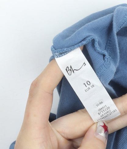 BHS Womens Blue Cotton Tie Front Cardigan Size 10 Long Sleeve