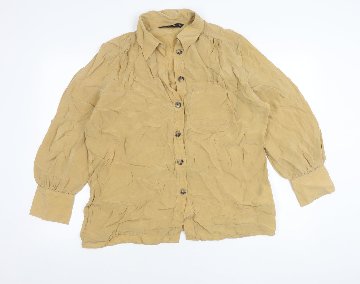 Womens UK Size L Zara Beige Basic Button-Up