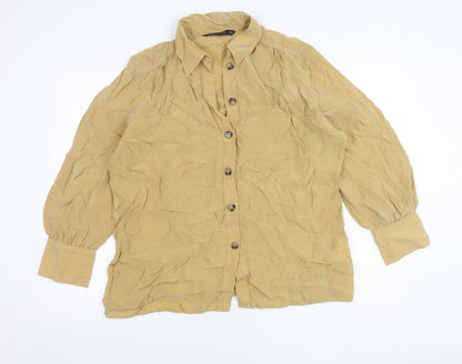 Womens UK Size L Zara Beige Basic Button-Up