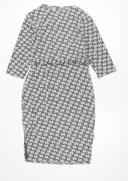 Next Women’s Blue Floral Shift Dress Size 12 Knee Length 3/4 Sleeve