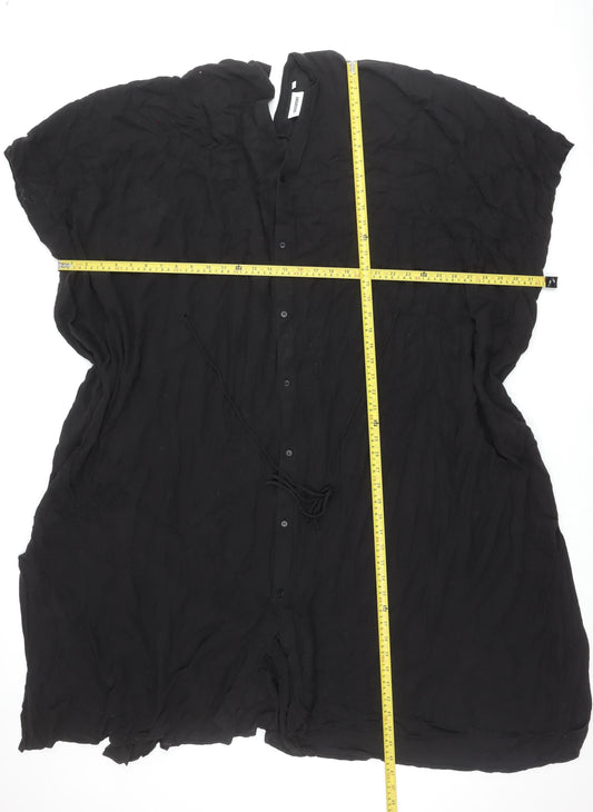 Weekday Women's Black Shirt Dress L Collared Button Casual Long