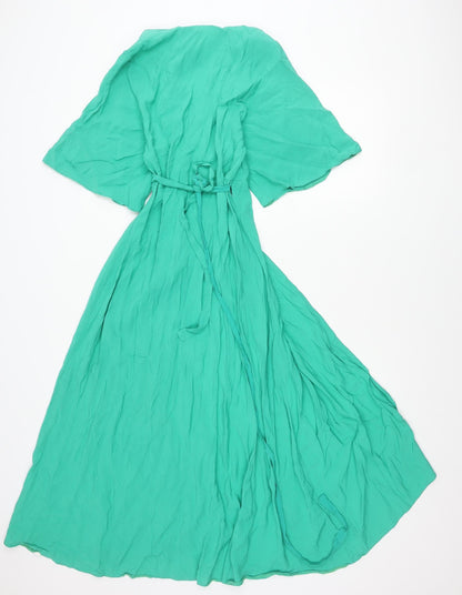 Liquorish Women’s Green Size 8 Maxi Dress Kimono Sleeve Belted