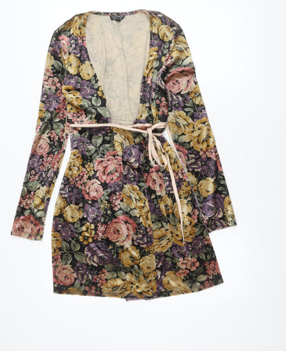 Topshop Women’s Multicoloured Floral Wrap Dress Size 8 Long Sleeve