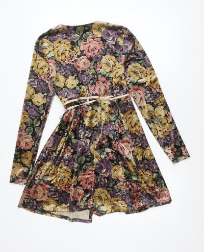 Topshop Women’s Multicoloured Floral Wrap Dress Size 8 Long Sleeve