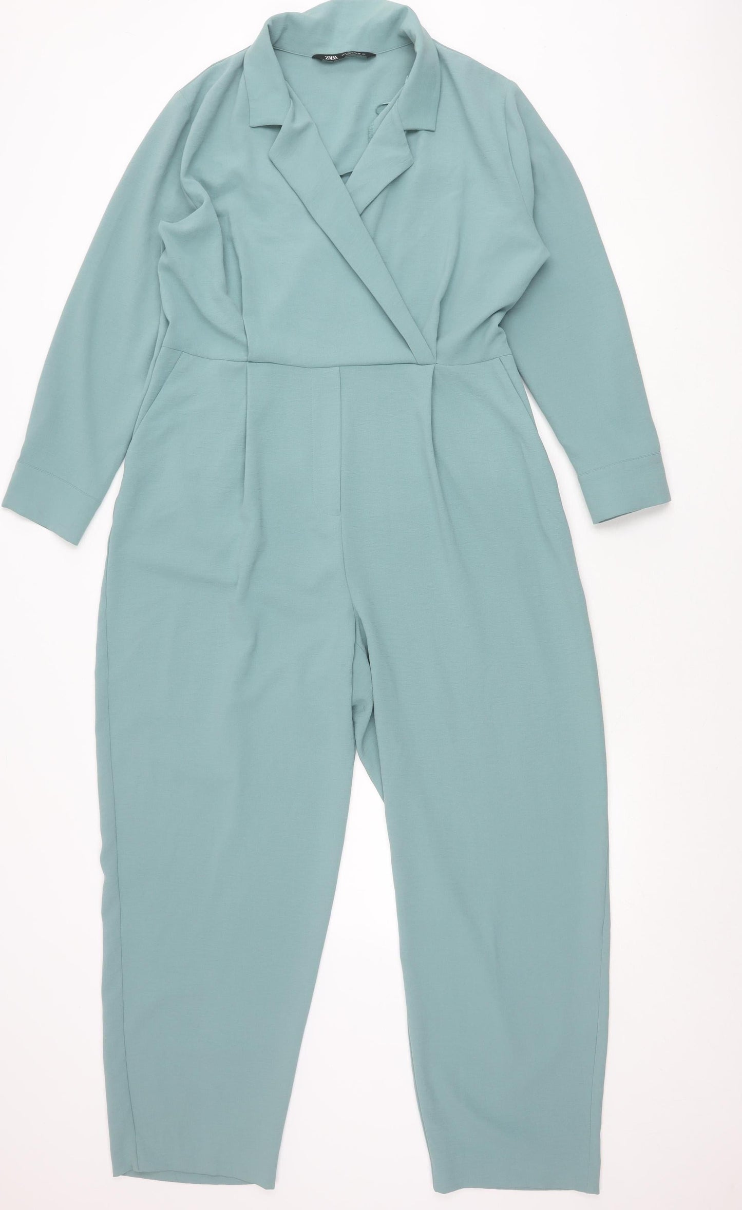 Zara Women’s Green Jumpsuit Size 14 Long Sleeve V-Neck Zip