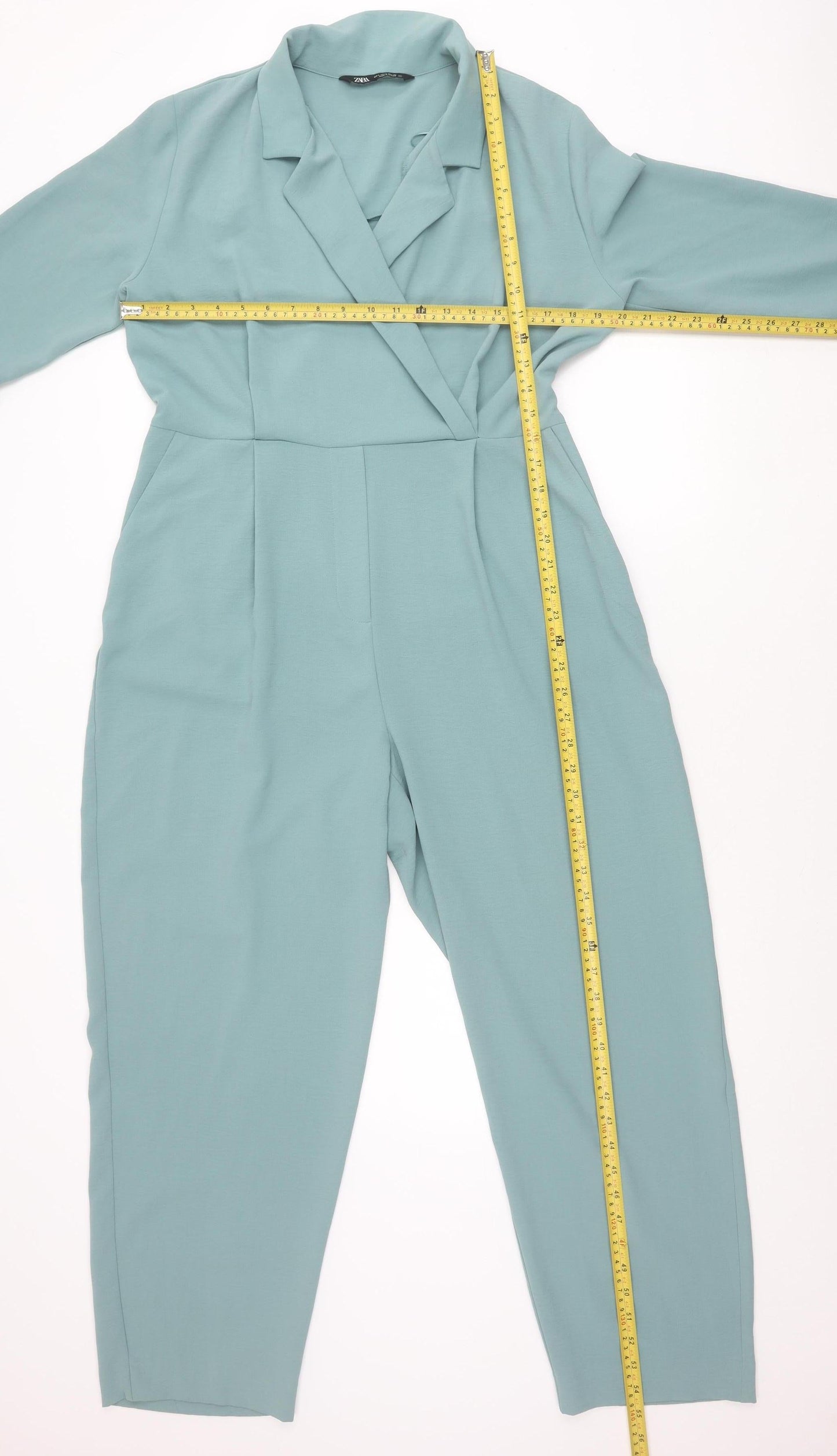 Zara Women’s Green Jumpsuit Size 14 Long Sleeve V-Neck Zip