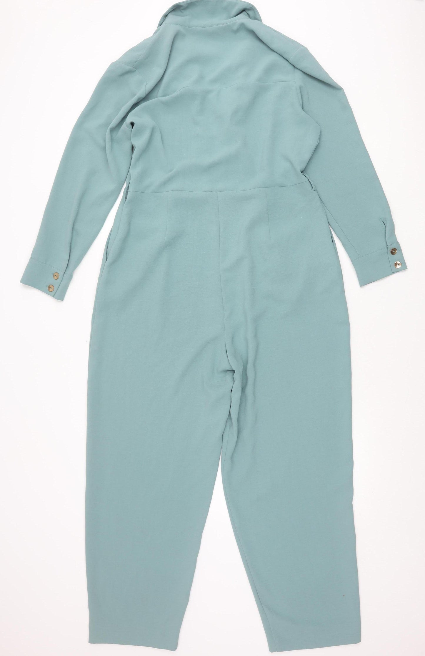 Zara Women’s Green Jumpsuit Size 14 Long Sleeve V-Neck Zip