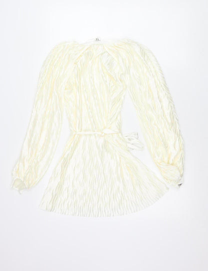 River Island Women’s Ivory Wrap Blouse Size 8 Belted Long Sleeve