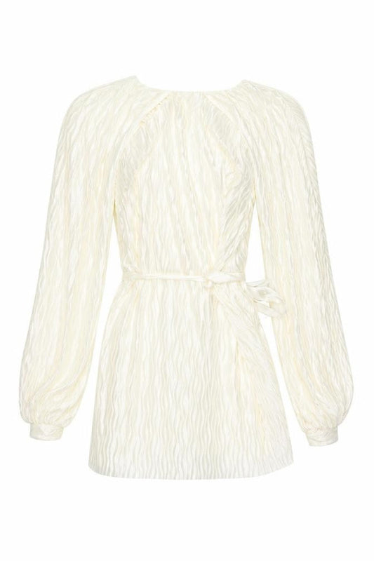 River Island Women’s Ivory Wrap Blouse Size 8 Belted Long Sleeve