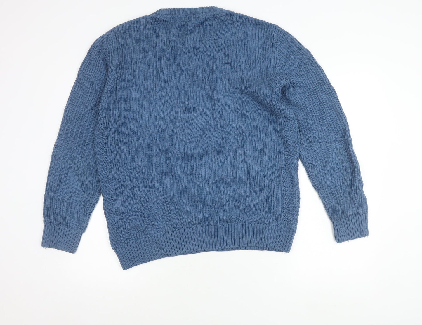 Fat Face Mens Blue Cotton Crew Neck Jumper L Regular Fit Knitwear