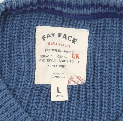 Fat Face Mens Blue Cotton Crew Neck Jumper L Regular Fit Knitwear