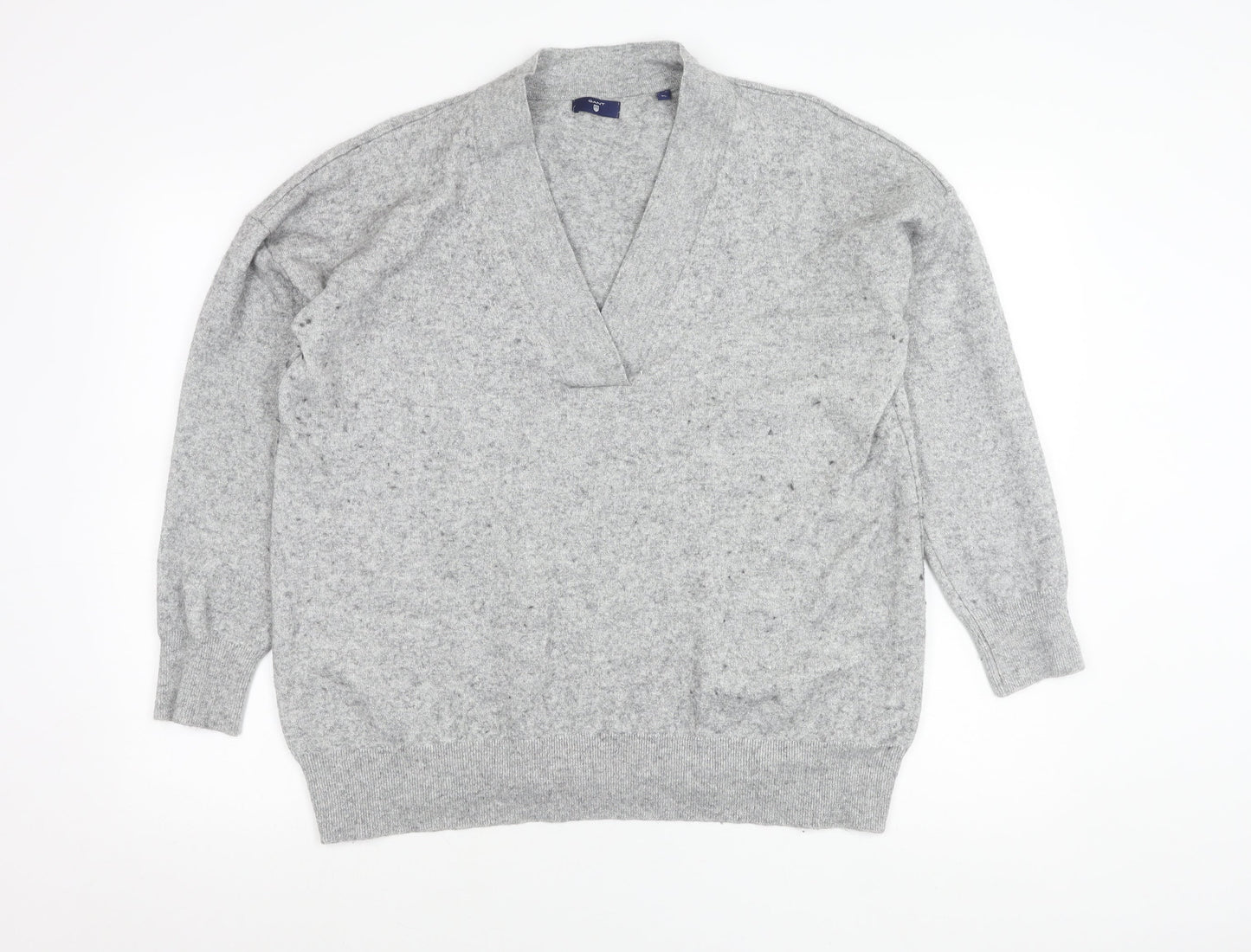 Gant Womens Grey V-Neck Wool Pullover Jumper XL