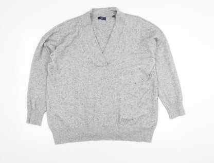 Gant Womens Grey V-Neck Wool Pullover Jumper XL