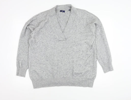 Gant Womens Grey V-Neck Wool Pullover Jumper XL