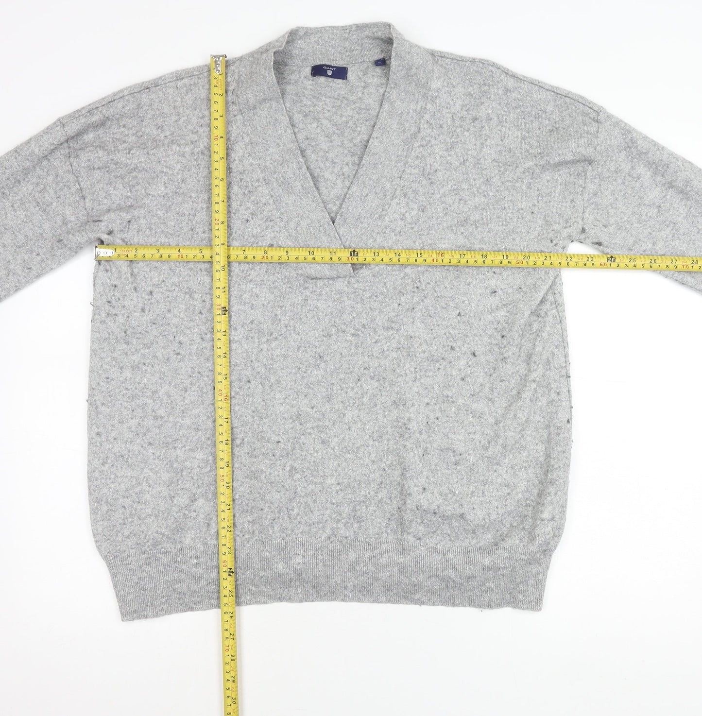 Gant Womens Grey V-Neck Wool Pullover Jumper XL