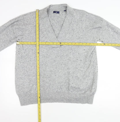 Gant Womens Grey V-Neck Wool Pullover Jumper XL