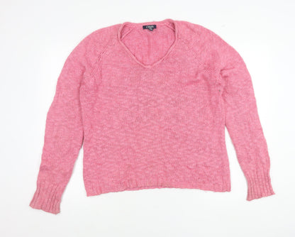 Chaps Women’s Pink XL V-Neck Knit Pullover Jumper Long Sleeve