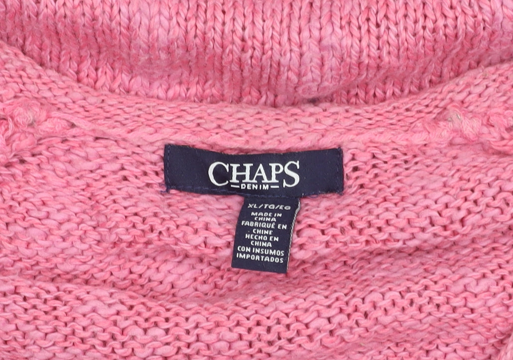 Chaps Women’s Pink XL V-Neck Knit Pullover Jumper Long Sleeve