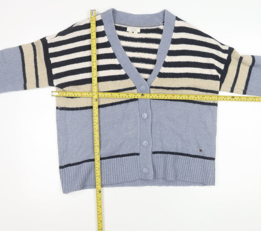 Fat Face Womens Blue Striped Cardigan Size 14 V-Neck Knitwear