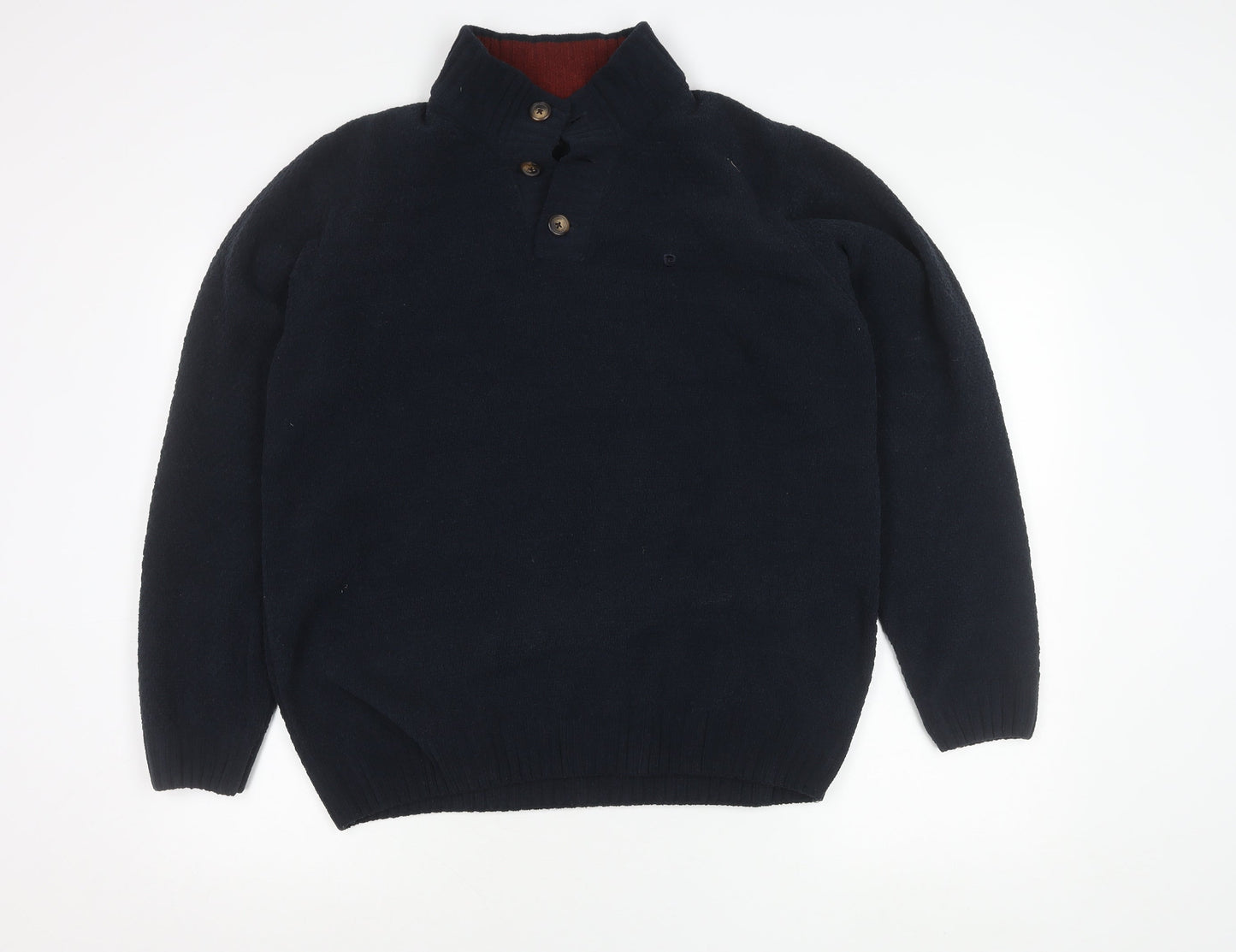Pierre Cardin Mens Blue L Henley Knit Jumper Polyester Long Sleeve