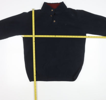 Pierre Cardin Mens Blue L Henley Knit Jumper Polyester Long Sleeve