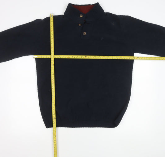 Pierre Cardin Mens Blue L Henley Knit Jumper Polyester Long Sleeve