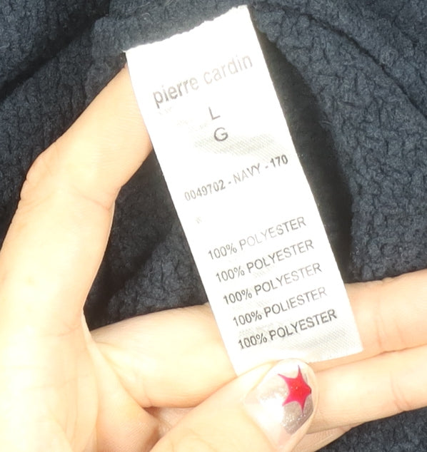 Pierre Cardin Mens Blue L Henley Knit Jumper Polyester Long Sleeve