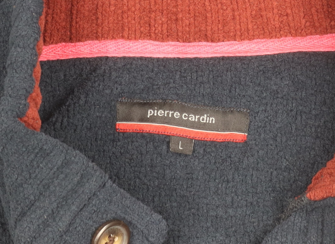 Pierre Cardin Mens Blue L Henley Knit Jumper Polyester Long Sleeve