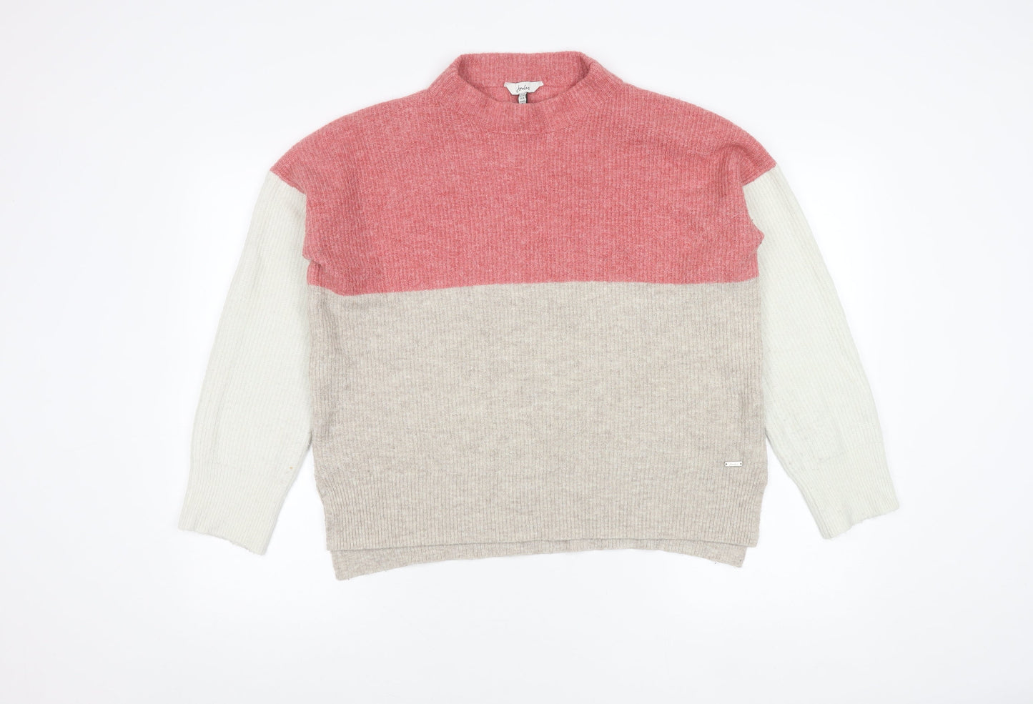 Joules Womens Pink Beige White Wool Blend Mock Neck Jumper Size 12