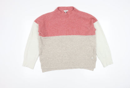 Joules Womens Pink Beige White Wool Blend Mock Neck Jumper Size 12