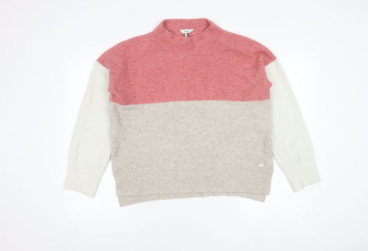 Joules Womens Pink Beige White Wool Blend Mock Neck Jumper Size 12