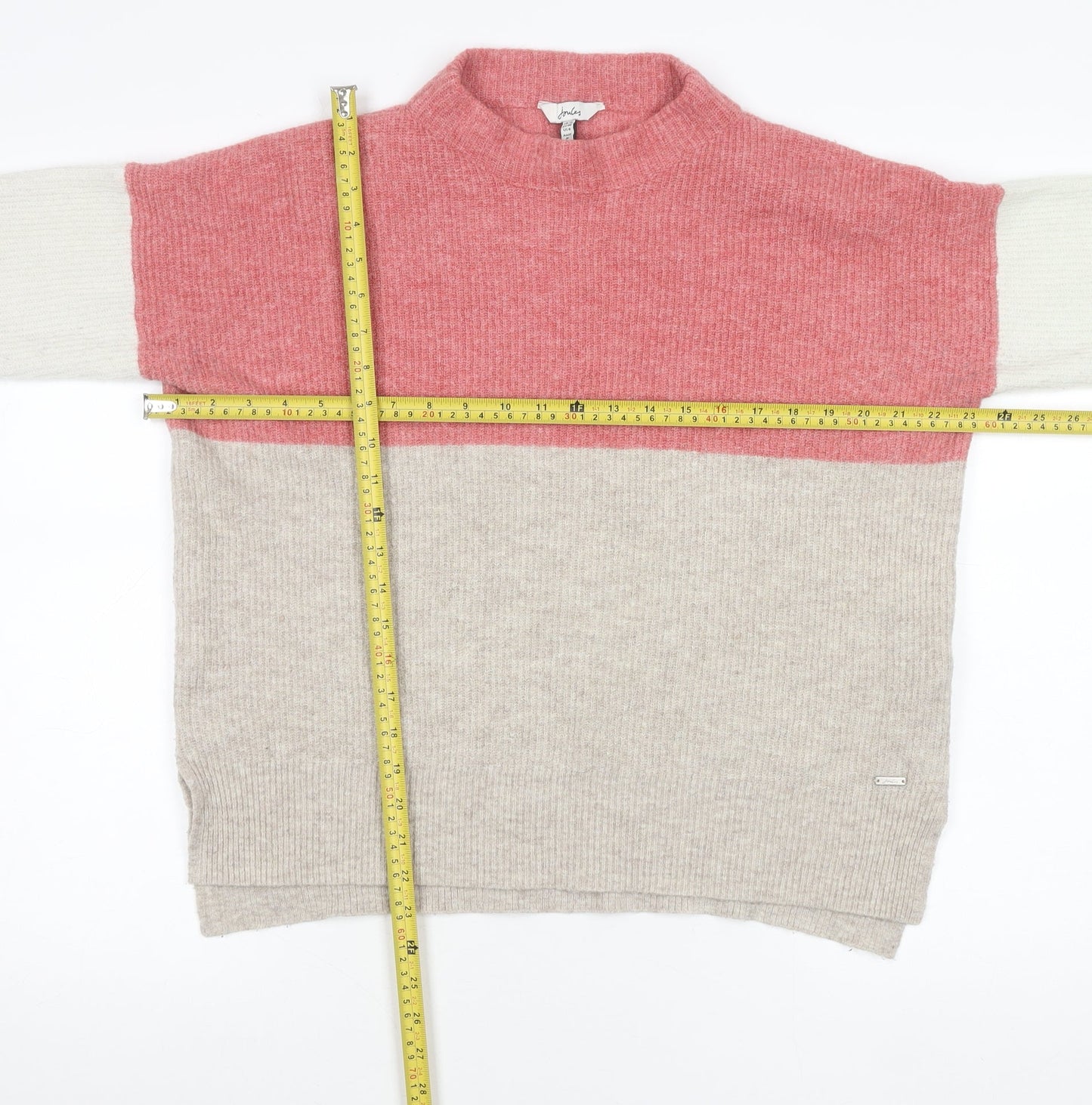 Joules Womens Pink Beige White Wool Blend Mock Neck Jumper Size 12