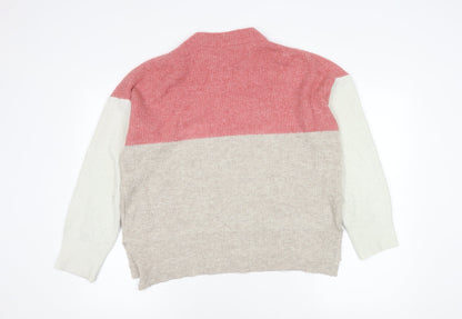 Joules Womens Pink Beige White Wool Blend Mock Neck Jumper Size 12