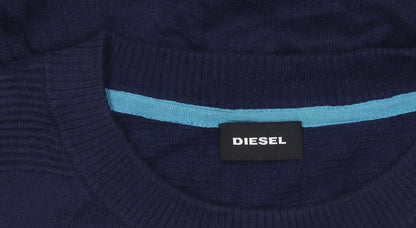 Diesel Mens Blue Slim Fit Crew Neck Cotton Jumper Size S