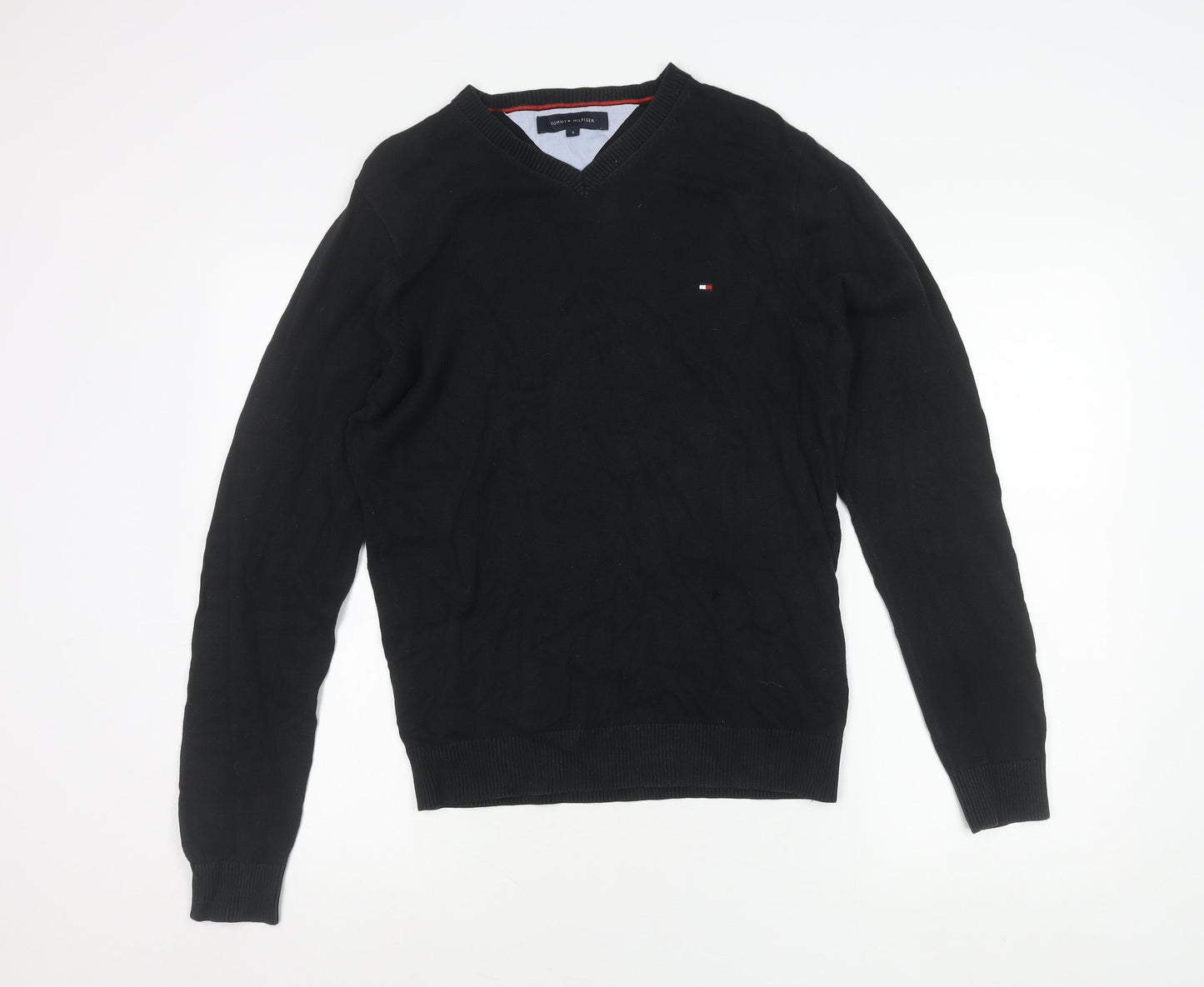 Tommy Hilfiger Men’s Black Cotton V-Neck Pullover Jumper Size S