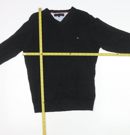 Tommy Hilfiger Men’s Black Cotton V-Neck Pullover Jumper Size S