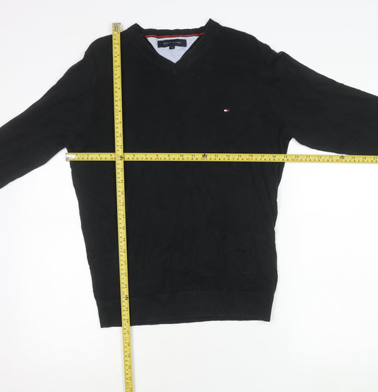 Tommy Hilfiger Men’s Black Cotton V-Neck Pullover Jumper Size S