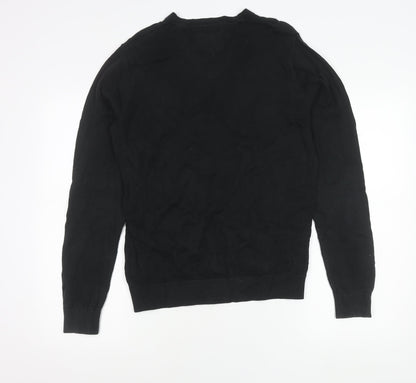 Tommy Hilfiger Men’s Black Cotton V-Neck Pullover Jumper Size S