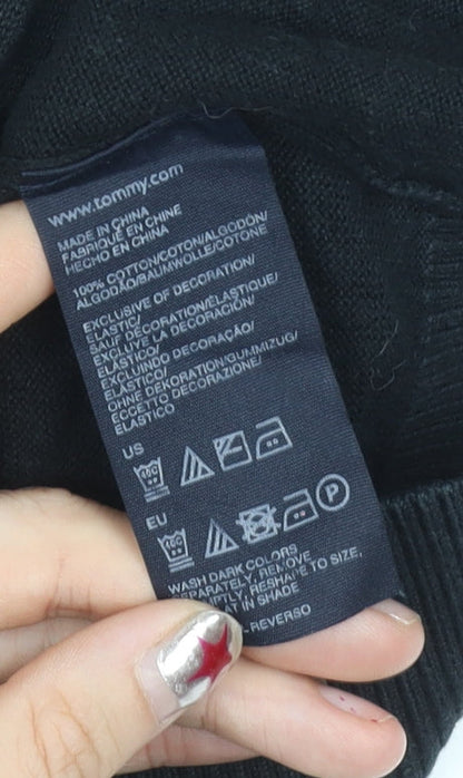 Tommy Hilfiger Men’s Black Cotton V-Neck Pullover Jumper Size S