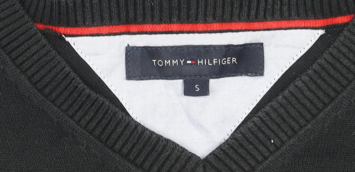 Tommy Hilfiger Men’s Black Cotton V-Neck Pullover Jumper Size S