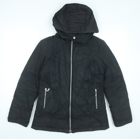 Mexx Womens Black Size 8 Mid-Length Hooded Puffer Jacket
