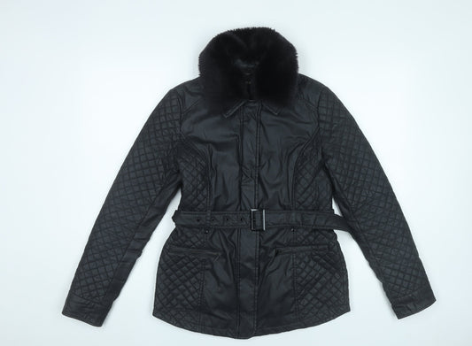 Womens UK Size S Oasis Black Quilted Coat