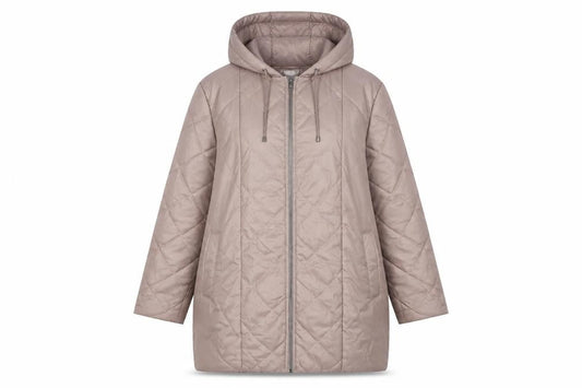 Front view of Anne de Lançay women’s brown quilted puffer coat l hooded jacket